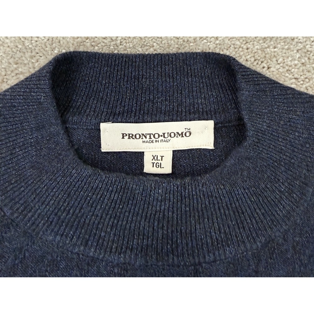 Pronto Uomo Mock Neck Sweater Men's XLT Blue Cotton Blend Knit Minimalist Italy - Picture 3 of 6
